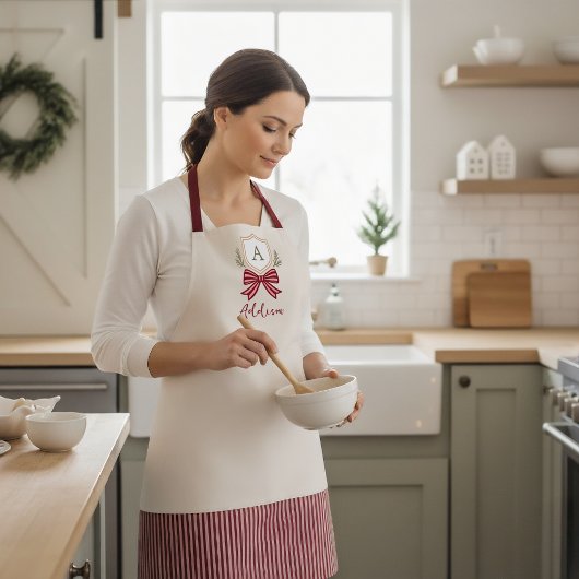 Gepersonaliseerde Monogram Crest Bow Kerstmis Schort