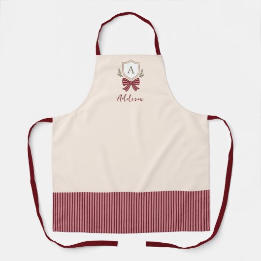 Gepersonaliseerde Monogram Crest Bow Kerstmis Schort (Voorkant)