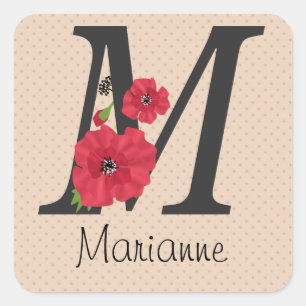 Gepersonaliseerde monogram editable m- tekst rode vierkante sticker