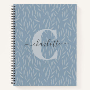 Gepersonaliseerde Monogram Elegant Botanisch Blauw Notitieboek