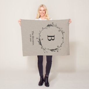 Gepersonaliseerde Monogram Familienaam Rustiek Lin Fleece Deken