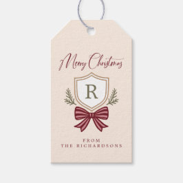 Gepersonaliseerde Monogram Gestreepte Boog Vrolijk Cadeaulabel