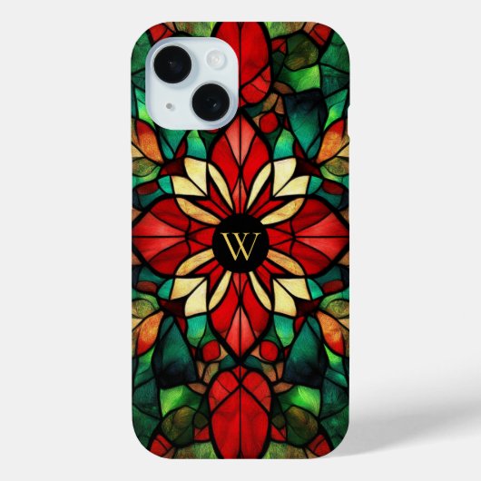 Gepersonaliseerde Monogram Glas in lood Kerst Case-Mate iPhone Case (Achterkant)