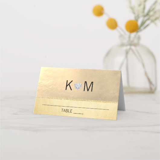 Gepersonaliseerde Monogram Gold Heart Diamond Wedd (Voorkant)