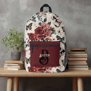 Gepersonaliseerde Monogram Gotische Rode Roos en S Bedrukte Rugzak
