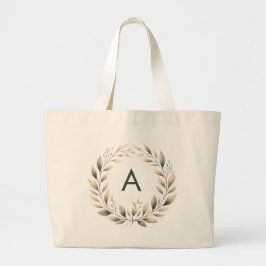 Gepersonaliseerde Monogram Groene Gouden Krans Can Grote Tote Bag