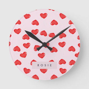 Gepersonaliseerde Monogram Hart Lolipop Valentijns Ronde Klok