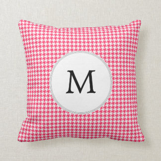 Gepersonaliseerde Monogram Houndstooth Roze en Wit Kussen