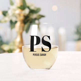 Gepersonaliseerde Monogram Initiaal aangepaste naa Wijnglas Zonder Voet