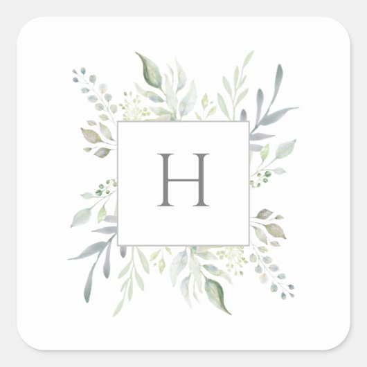 Gepersonaliseerde Monogram Initiaal Botanische Wat Vierkante Sticker (Voorkant)