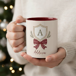 Gepersonaliseerde Monogram Initiaal Naam Bow Chris Tweekleurige Koffiemok