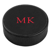 Gepersonaliseerde Monogram Initialen Modern Zwart Hockey Puck (3/4)