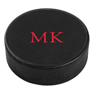 Gepersonaliseerde Monogram Initialen Modern Zwart  Hockey Puck