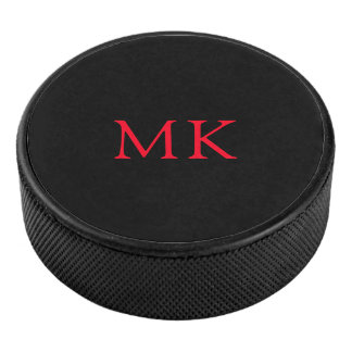 Gepersonaliseerde Monogram Initialen Modern Zwart  Hockey Puck