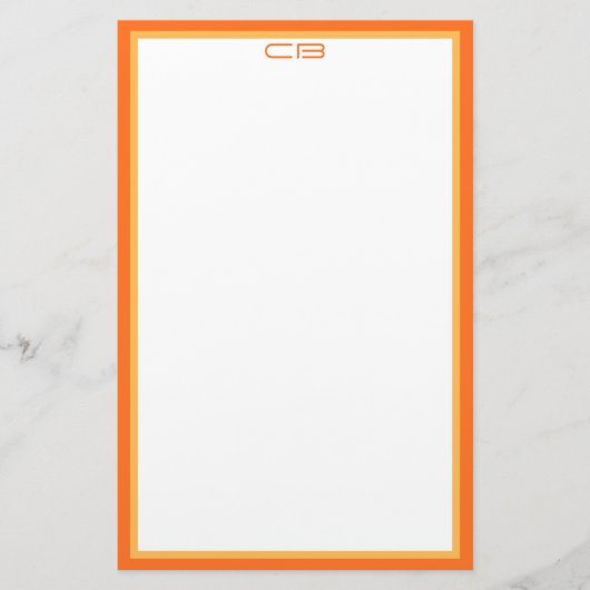 Gepersonaliseerde Monogram Initialen Oranje Rand Briefpapier (Voorkant)