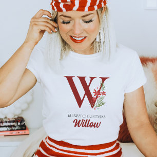 Gepersonaliseerde Monogram Kerstnaam en Initiaal T-shirt