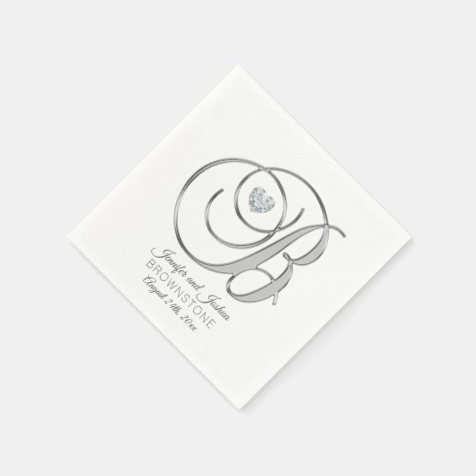 Gepersonaliseerde Monogram Letter B Silver Wedding Servetten (Hoek)