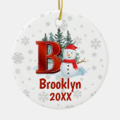 Gepersonaliseerde Monogram Letter B Snowman Keramisch Ornament (Voorkant)