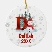 Gepersonaliseerde Monogram Letter D Snowman Kerstm Keramisch Ornament (Voorkant)