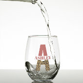 Gepersonaliseerde Monogram Letter Een Roze Luipaar Wijnglas Zonder Voet