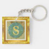 Gepersonaliseerde Monogram Mandala Goud en Blauw Sleutelhanger (Achterkant)