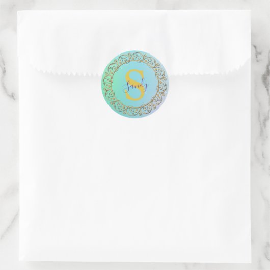 Gepersonaliseerde Monogram Mandala Goud en turquoi Ronde Sticker (Tas)