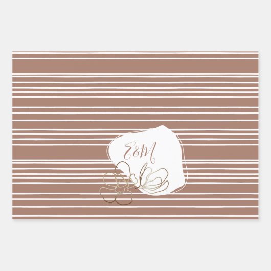 Gepersonaliseerde Monogram Mocha Bruin Bloemen Huw Inpakpapier Vel (Voorkant 2)