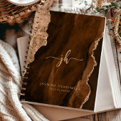 Gepersonaliseerde Monogram Mocha Bruin Gouden Agaa Planner