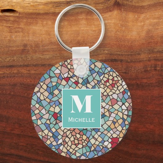 Gepersonaliseerde Monogram Mozaïek Tegels Sleutelh Sleutelhanger (Voorkant)