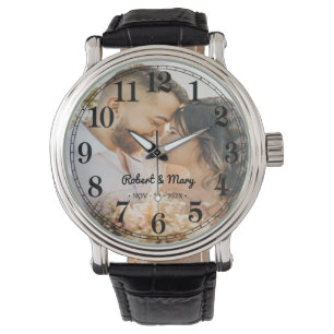 Gepersonaliseerde Monogram Naam Aangepaste Foto Horloge