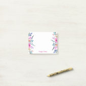 Gepersonaliseerde Monogram naam Roze blauw bloemig Post-it® Notes (Op bureau)