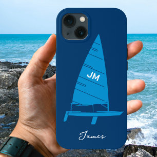 Gepersonaliseerde Monogram Naam Zeilboot Racing Bl iPhone 13 Hoesje