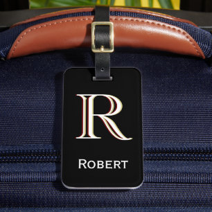Gepersonaliseerde monogram naam zwart wit bagagelabel