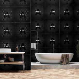 Gepersonaliseerde Monogram Naam Zwart-Wit Textuur Behang