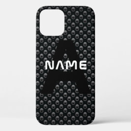 Gepersonaliseerde Monogram Naam Zwart-Wit Textuur iPhone 12 Hoesje