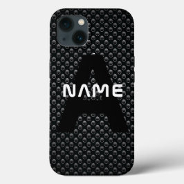 Gepersonaliseerde Monogram Naam Zwart-Wit Textuur iPhone 13 Hoesje