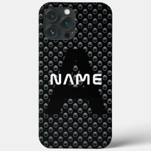 Gepersonaliseerde Monogram Naam Zwart-Wit Textuur iPhone 13 Pro Max Hoesje