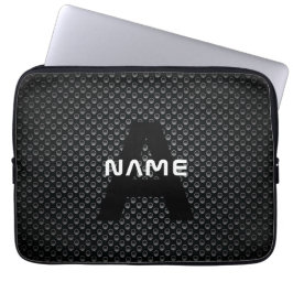 Gepersonaliseerde Monogram Naam Zwart-Wit Textuur Laptop Sleeve