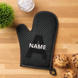 Gepersonaliseerde Monogram Naam Zwart-Wit Textuur Ovenwant
