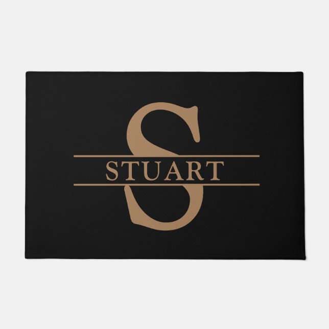 Gepersonaliseerde monogram Naam Zwarte Modern Welk Deurmat (Voorkant)