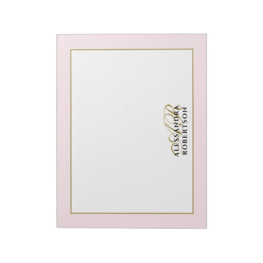 Gepersonaliseerde Monogram Pastel Roze Goud Kallig Notitieblok (Gedraaid)