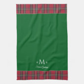 Gepersonaliseerde Monogram Rode Tartan Groene Kers Theedoek (Verticaal)