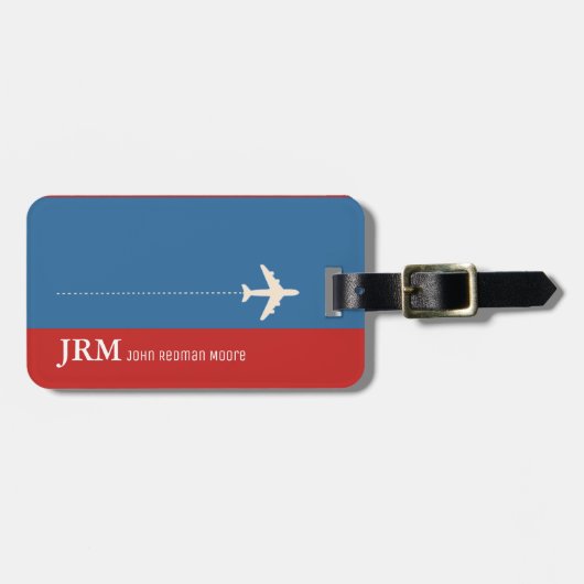 Gepersonaliseerde Monogram Rood & Blauw / Vliegtui Bagagelabel (Voorkant horizontaal)