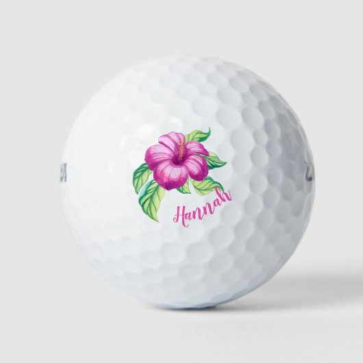 Gepersonaliseerde Monogram Roze Hibiscus Bloemenei Golfballen (Voorkant)