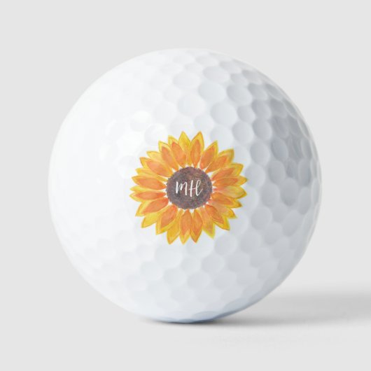 Gepersonaliseerde Monogram Rustige Zonnebloem Golfballen (Voorkant)