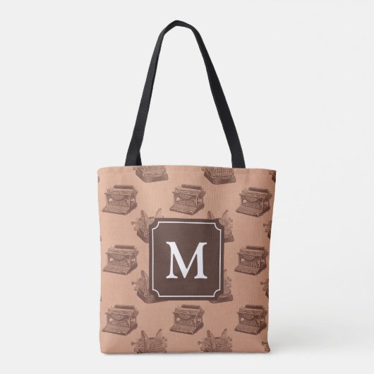 Gepersonaliseerde Monogram schrijfmachine met bru Tote Bag (Achterkant)