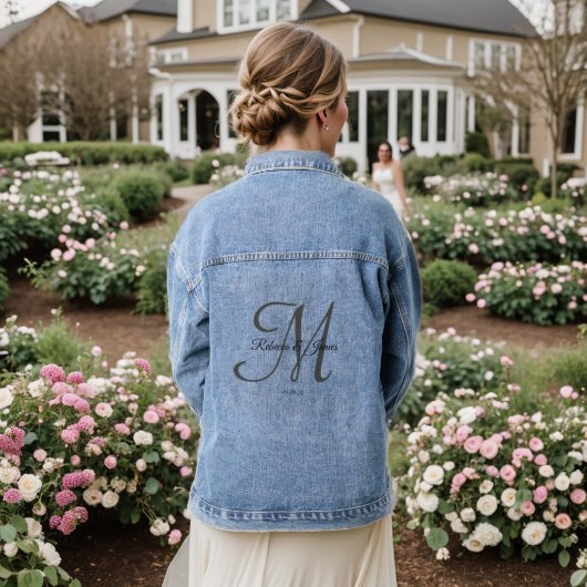 Gepersonaliseerde Monogram Script Datum Naam Initi Denim Jacket (Huwelijk Achterkant)
