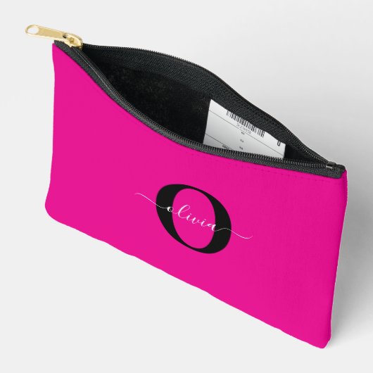 Gepersonaliseerde Monogram Script Naam Roze Zwart  Etui (Open)