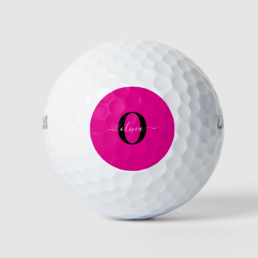 Gepersonaliseerde Monogram Script Naam Roze Zwart Golfballen (Voorkant)