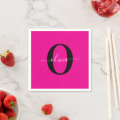 Gepersonaliseerde Monogram Script Naam Roze Zwart  Servet (Insitu)